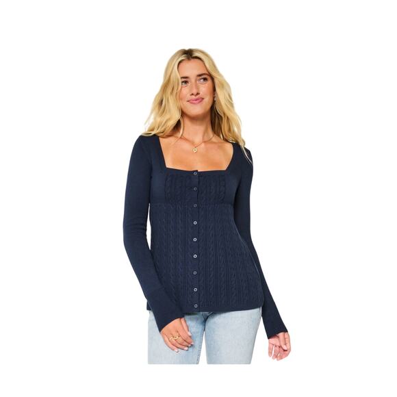 Hollister Long-Sleeve Square-Neck Babydoll Sweater Women Medium Blue NWOT Y2K - Picture 1 of 5